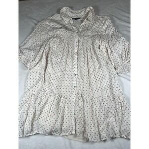 Zara‎ Shirt Womens Small White Polka Dot Ruffle Button Up 3/4 Sleeve Tunic Top